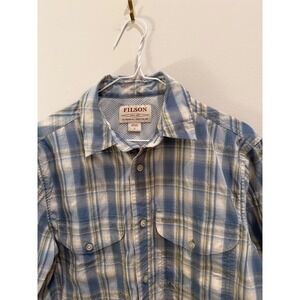 Small Filson Men's Twin Lakes Sport Shirt Blue/White/Moss Plaid